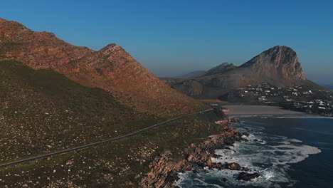 Aerial-drone-fly-over-nature-of-gordons-bay-cape-town,-hangklip-rooiels