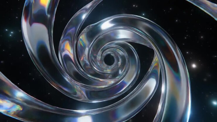 Terowongan Spiral Kaca Berputar Abstrak di Luar Angkasa Dalam