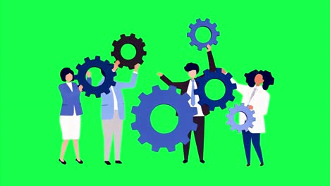Teamwork gears collaboration success animation, transparent 4K video, green screen