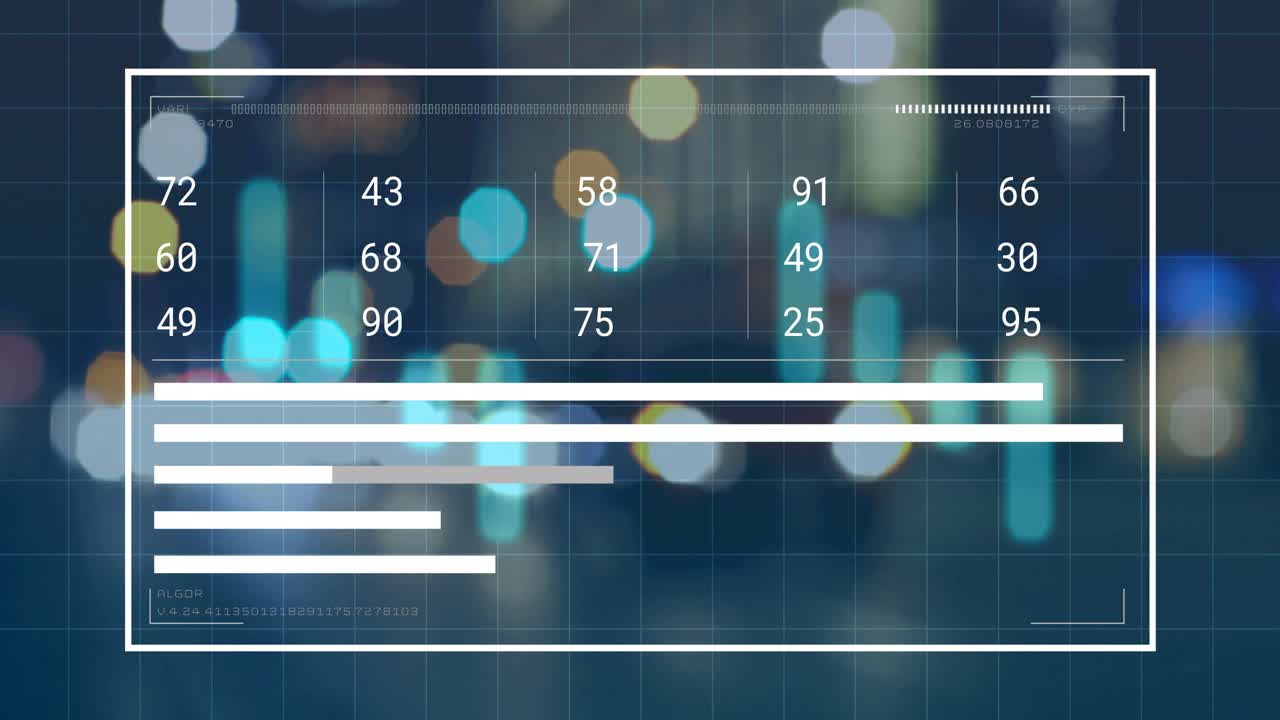 Animazione dell'elaborazione di dati finanziari su un paesaggio urbano
