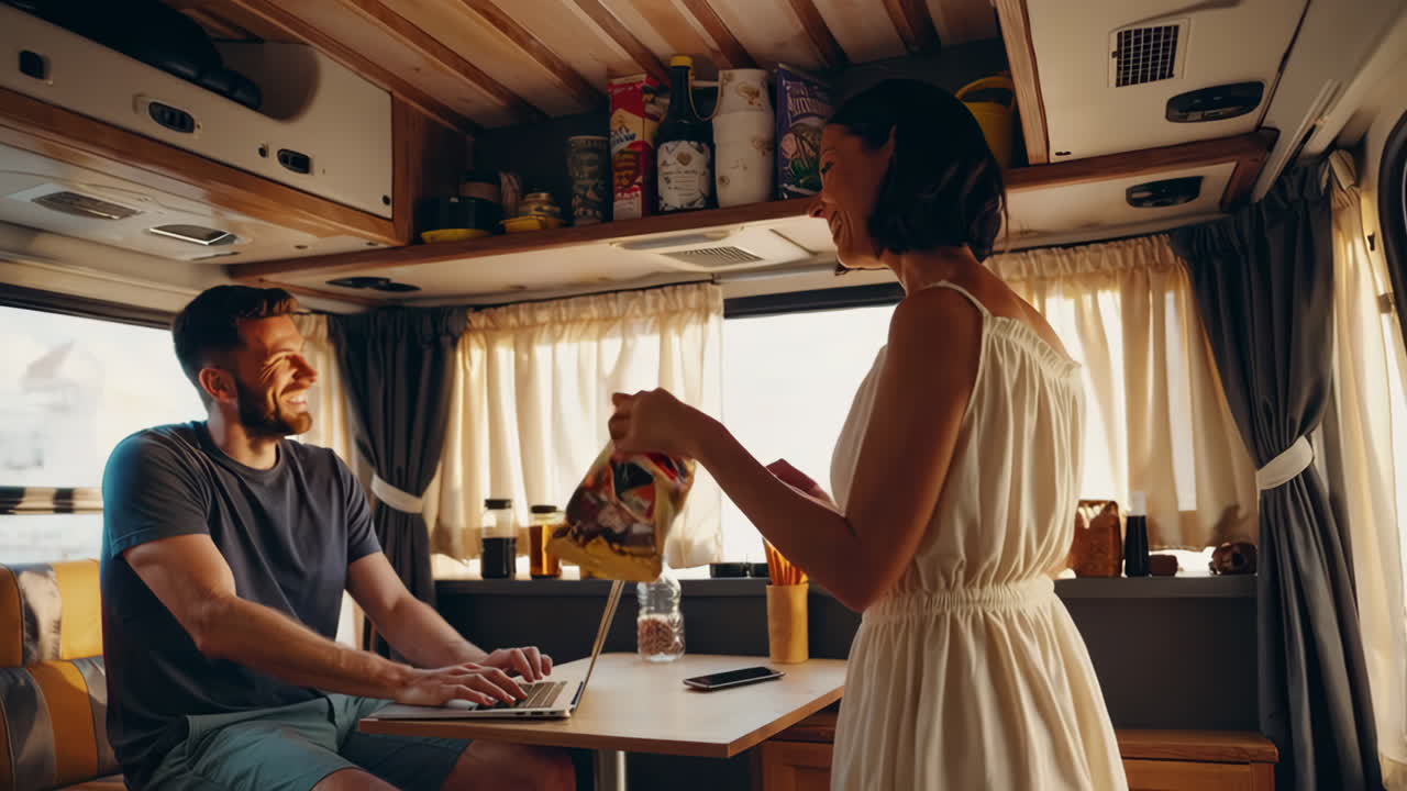 Couple living and working in a campervan