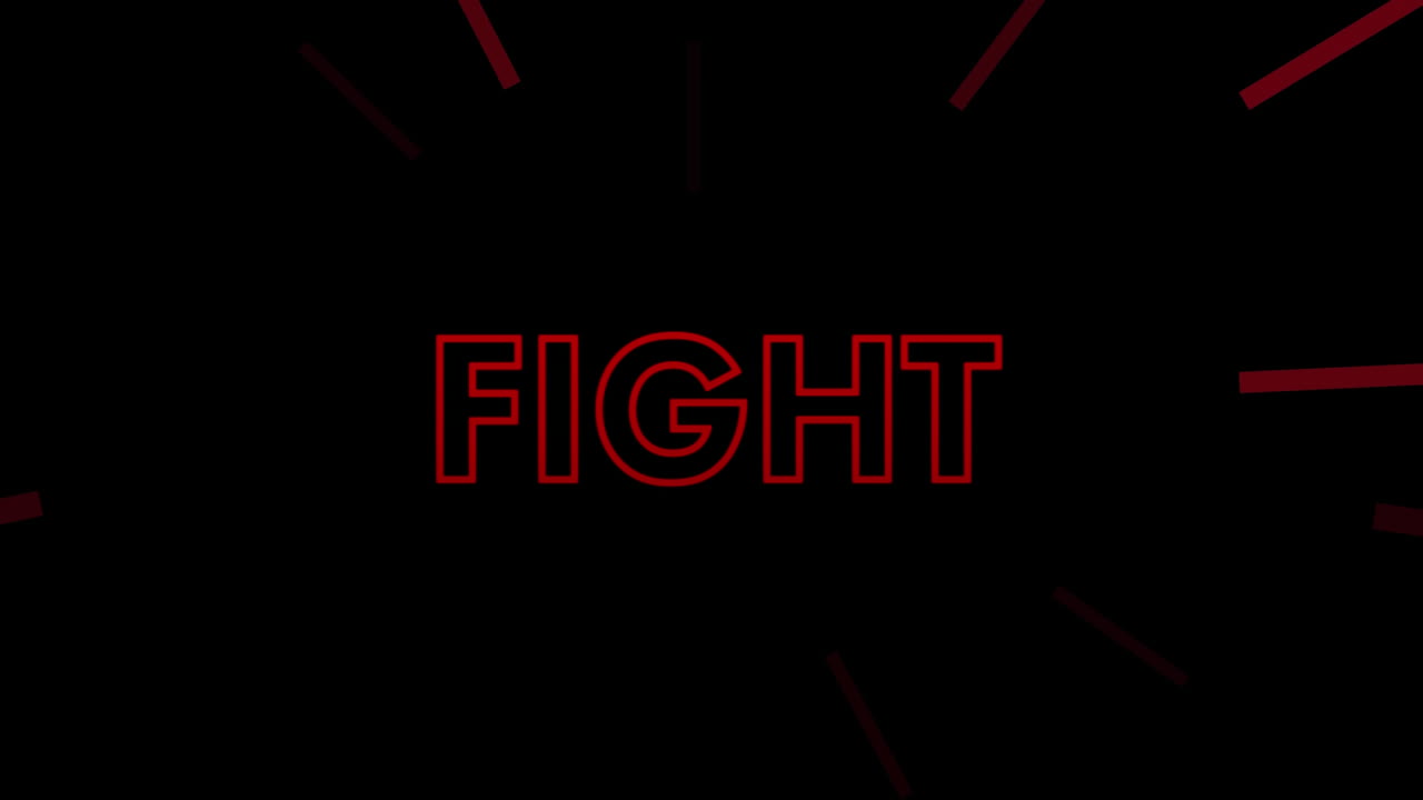 animación del texto de lucha sobre rayos rojos sobre fondo negro