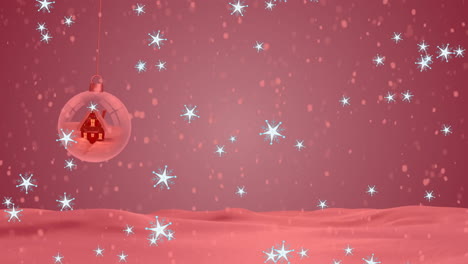 animación de la nieve cayendo sobre la joya de navidad en el paisaje de invierno