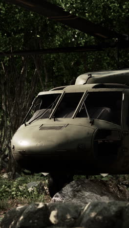 helicóptero militar en un bosque