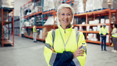 woman, arms crossed and warehouse