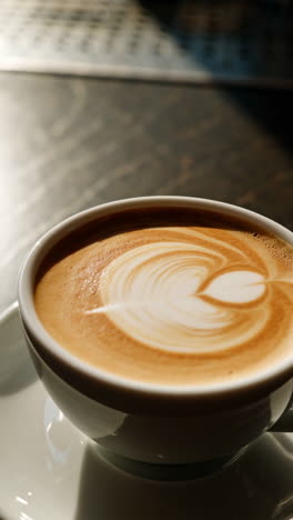 close-up of a latte with heart-shaped art