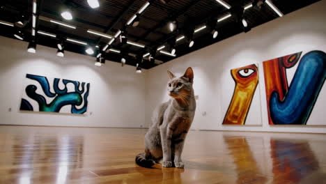 cat in a modern art gallery