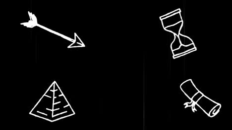 animación de los iconos de los artículos escolares en fondo negro