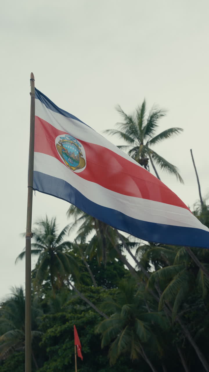 Costa Rican Flag on a Tropical Beach | Premium Stock Video Footage