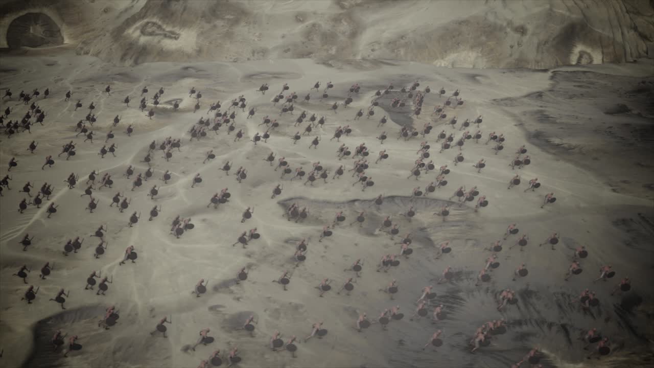 Top View on a Big Ancient Army Charging in a Battlefield