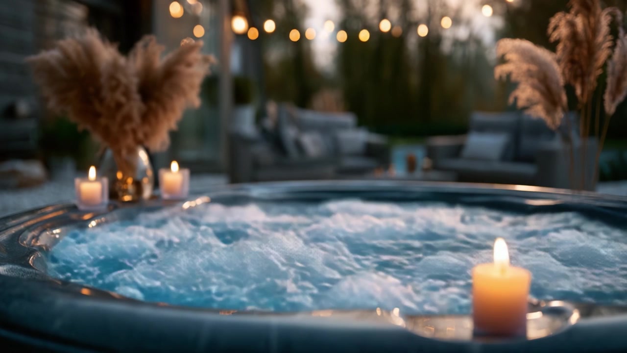 Serata rilassante in una vasca idromassaggio a lume di candela: un bagno di bolle lenitivo circondato da un'atmosfera accogliente e illuminazione soffusa per un ritiro perfetto.