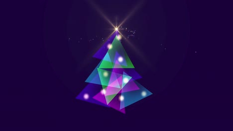 Animation-of-a-glowing-purple-Christmas-tree-and-Christmas-decorations-on-purple-background