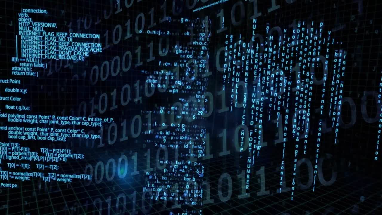 Animation of data processing on black background