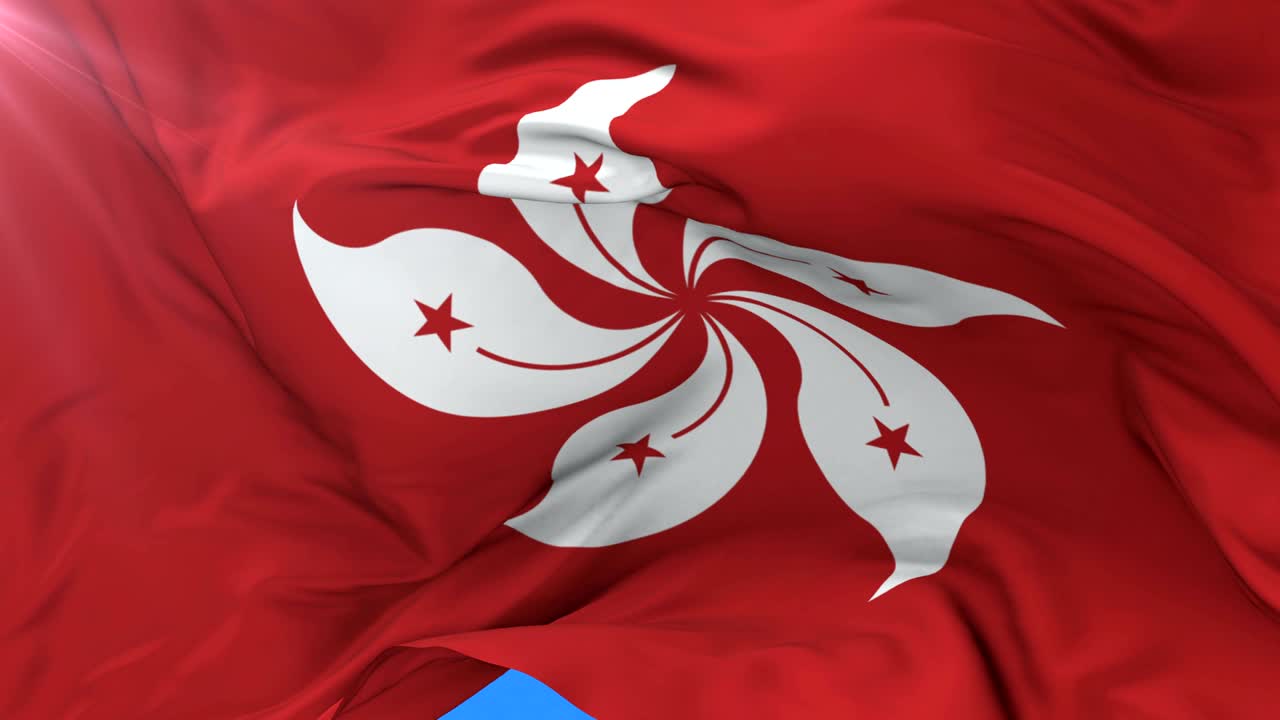 홍콩의 발이 파란 하늘과 함께 느리게 바람에 흔들리고, 루프