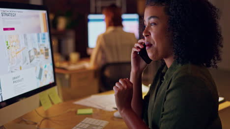 Phone-call,-computer-and-night-with-woman