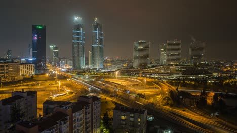 twilight road traffic, skyscrapers and zincirlikuyu , istanbul