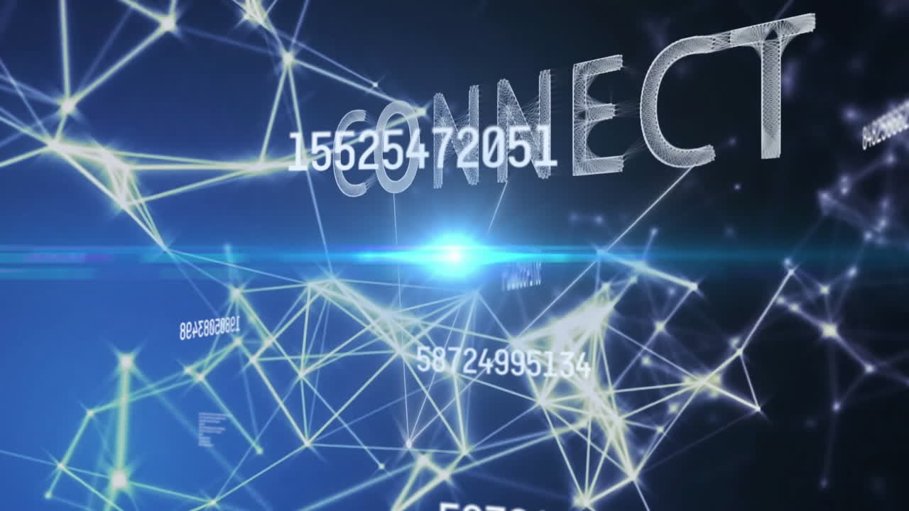 네트워크를 통해 연결 텍스트, 숫자 및 데이터 처리의 애니메이션