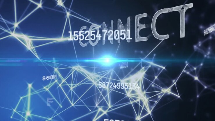 Animation of connect text, numbers and data processing over networks
