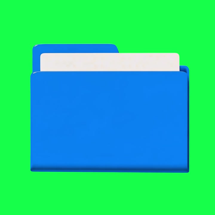 3D Rendered Blue Folder Icon on Green Screen