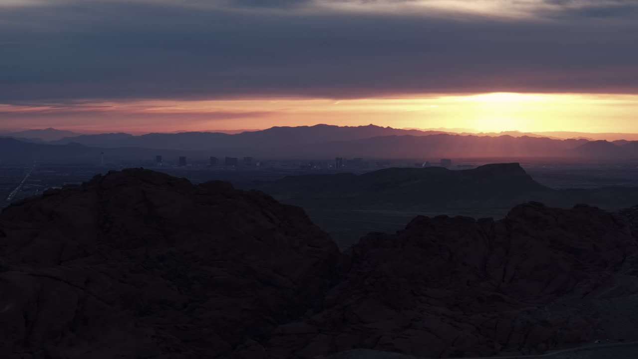 Sunset over Las Vegas from the mountains