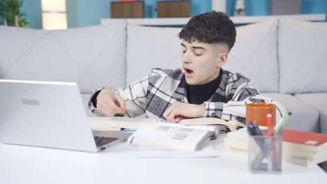 teenager falling asleep while studying.