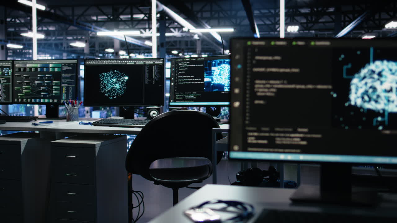 Ai Development Workstations In Data Center Displaying Machine Learning Code