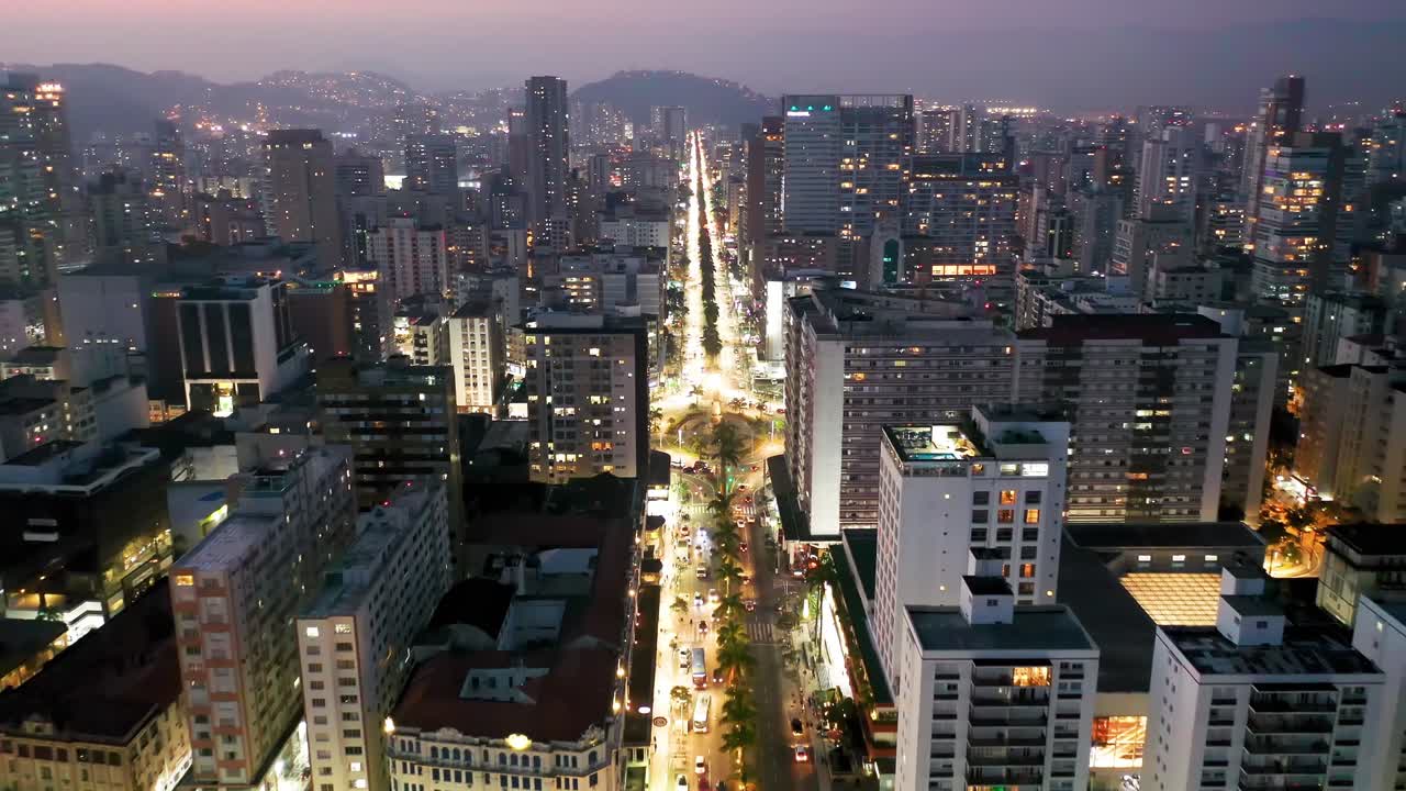Coastal city of Santos at night, Sao Paulo, Brazil.