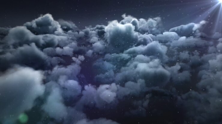 Animation of clouds and dots moving over dark sky