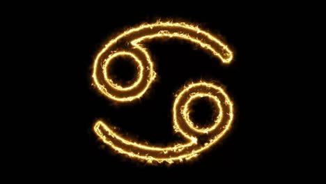 cancer zodiac sign with fire animation on a black background.  astrology icon.