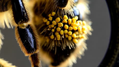 macro close-up of a bee's leg with pollen