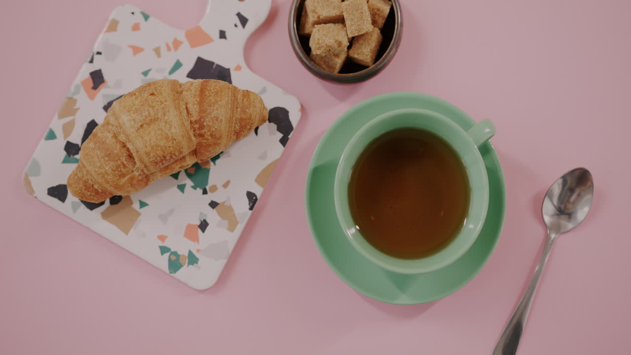 Breakfast with Croissant and Tea