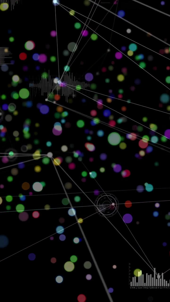 Vertical video: Dots appearing, node lines reforming, drifting and linking, showing network growth