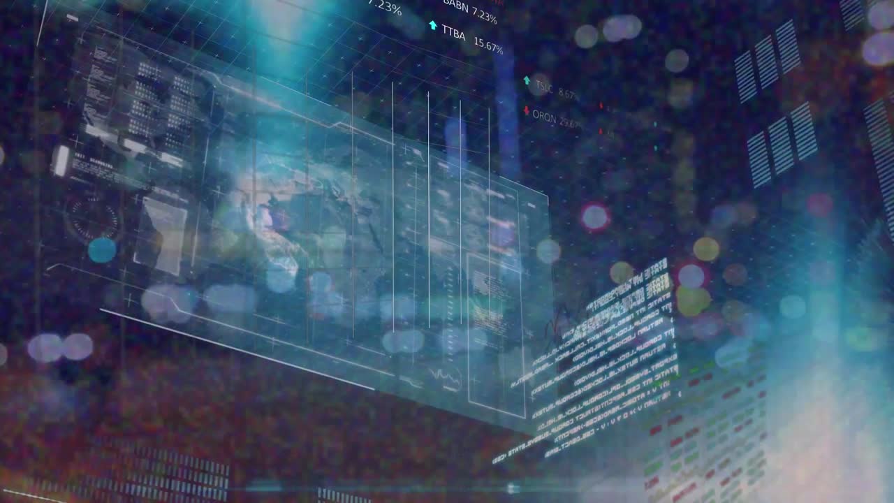 Animation of data processing over cityscape