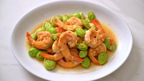 stir-fried twisted cluster bean with shrimp - thai food style