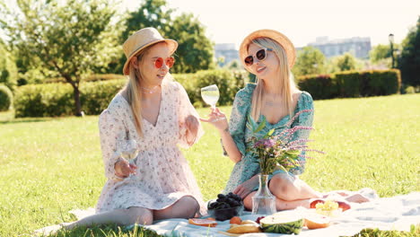 dos mujeres disfrutando de un picnic en el parque