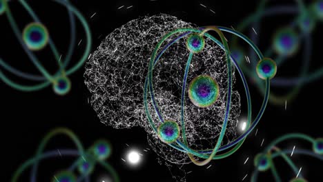 animación de micro 3d de moléculas y cerebro humano en fondo negro
