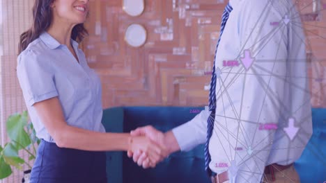 Animation-of-network-of-connections-over-diverse-business-people-shaking-hands