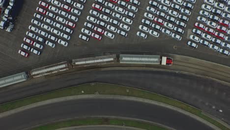 aerial shot of train in a port