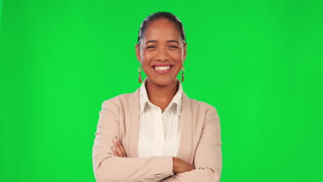 Cara,-Pantalla-Verde-Y-Mujer-Con-Los-Brazos-Cruzados