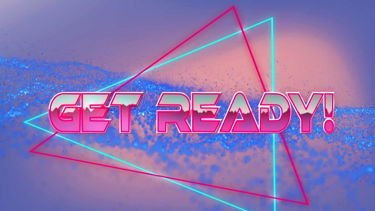 Animation of get ready text over neon lines on purple background