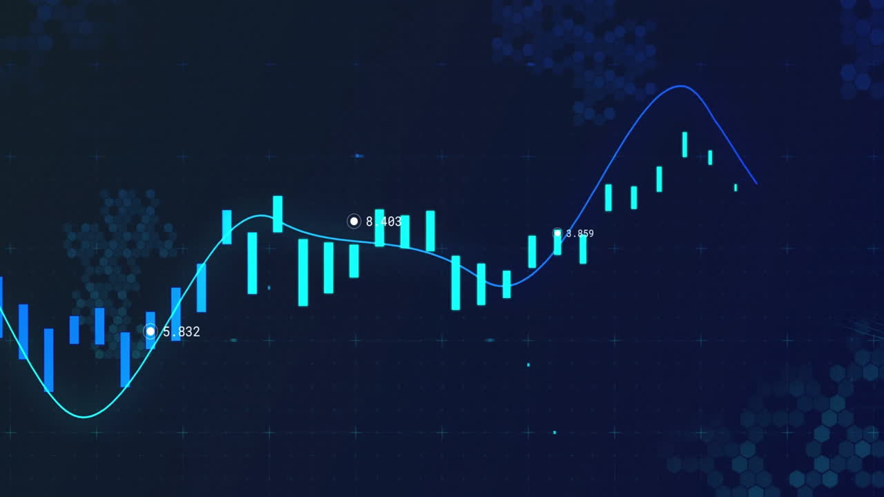 Animation of financial data chart with fluctuating blue bars and line ...