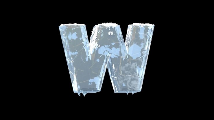 Lettera W 3D realizzata in ghiaccio con texture gelata