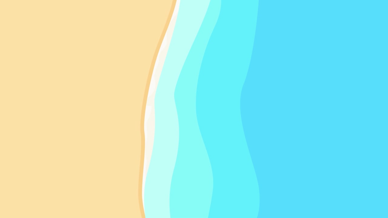 애니메이션 일러스트레이션, 여름 휴가 배경, 해변의 파도, 평평한 디자인의 공중 전망, 원활한 루프 일러스트