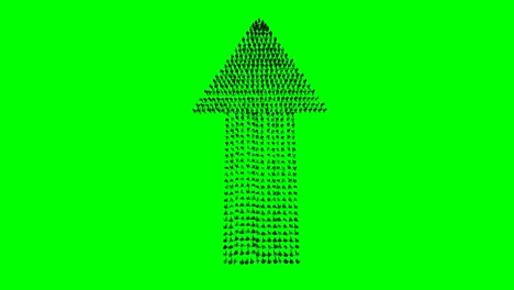 businessmen crowd forming arrow shape pointing up, back view, 4k against green screen