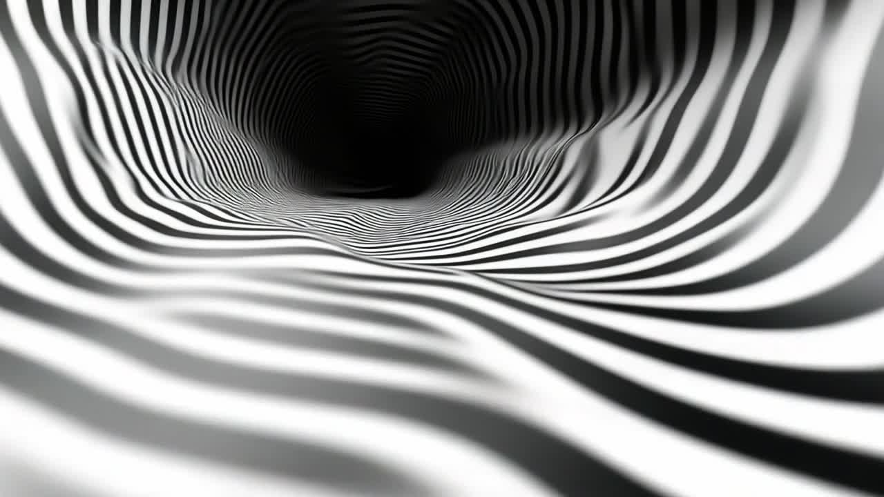 Black and white striped tunnel. This artwork features a mesmerizing black and white striped tunnel creating a sense of depth and movement.