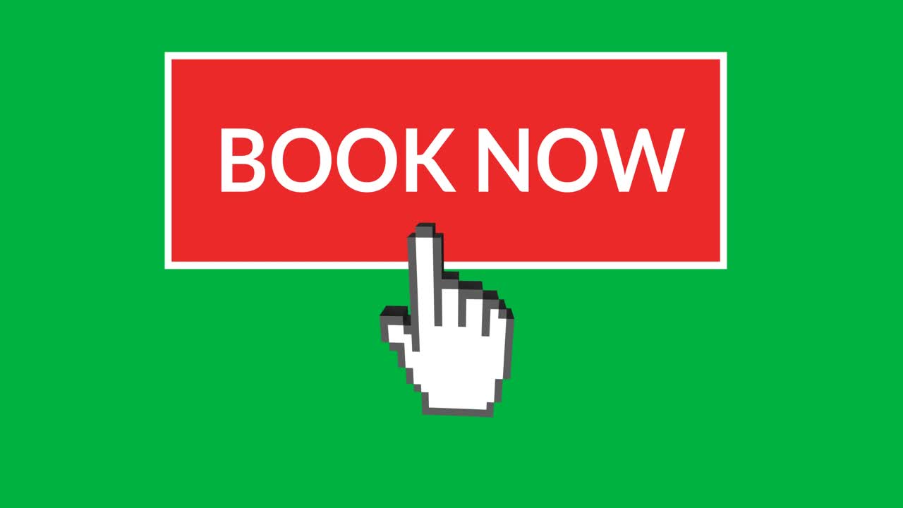 Book now button with pointing hand 4k