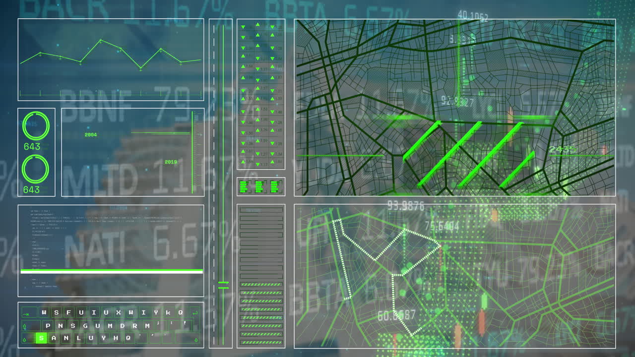 animación de líneas, gráficos, círculos, patrón de navegación, tablero de negociación en un fondo abstracto