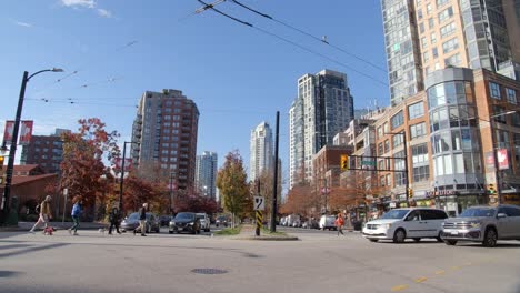 vancouver, canada - vehicles and individuals maneuvering through the vibrant downtown area - static shot