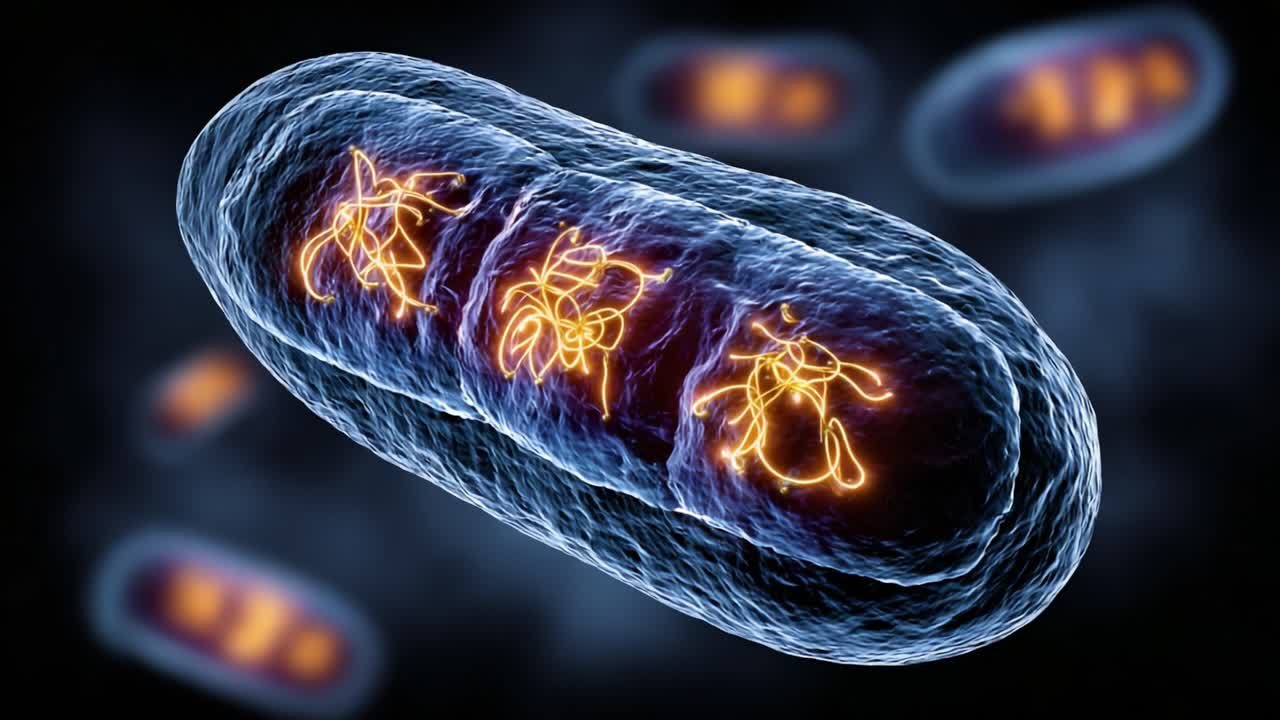 Rappresentazione visiva di una struttura cellulare: Esame microscopico di intricate caratteristiche mitocondriali in un ambiente dinamico.