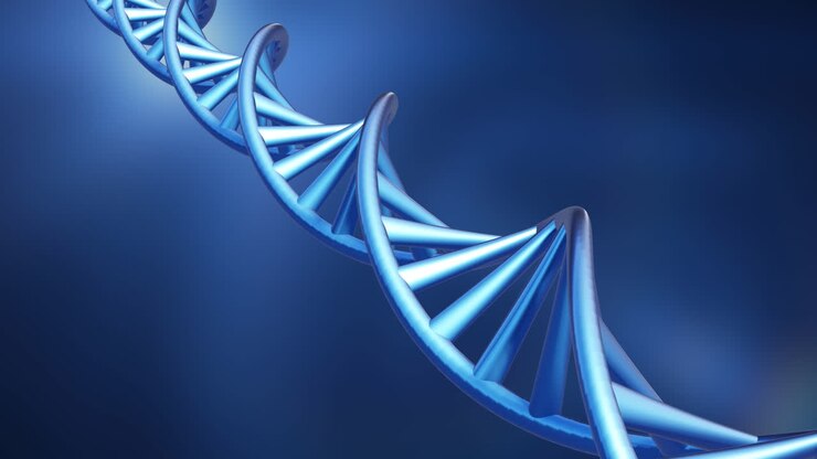 Animation of dna strand spinning over blue background